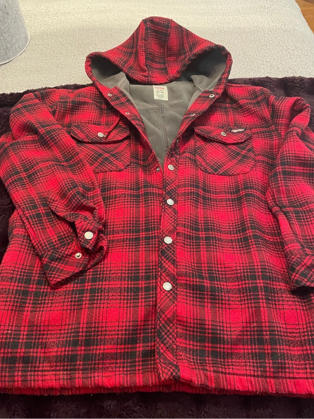 Dickies Red and Black Plaid Hooded Work Jacket